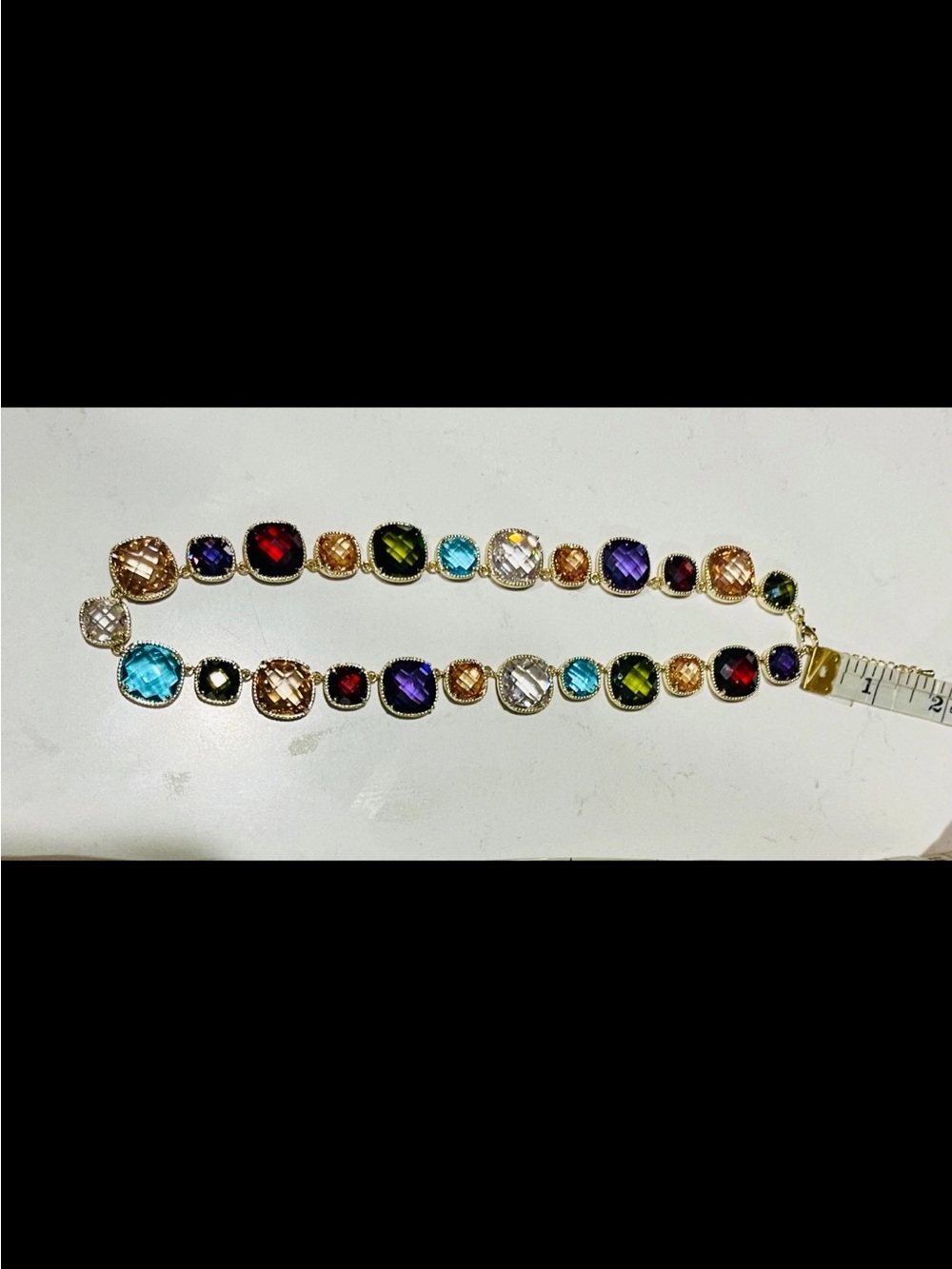Vintage Gold Tone Multicolor Checkerboard Cubic Zirconia Station Necklace READ… - Picture 3 of 12